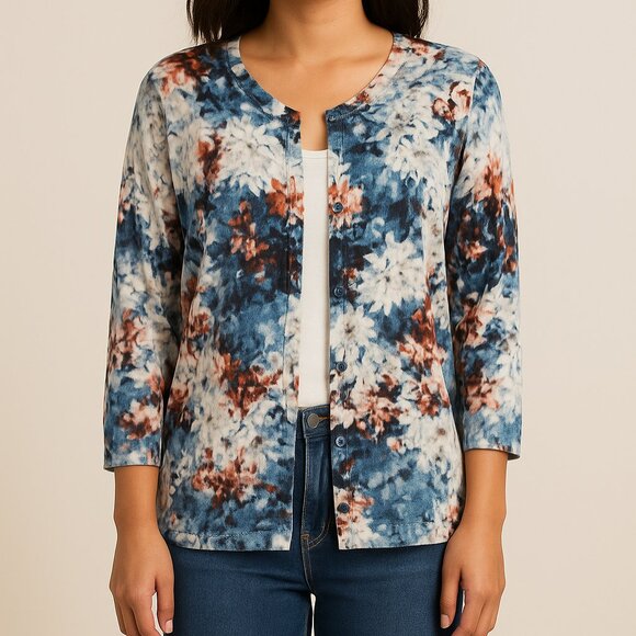 Talbots‎ Women’s Floral Cardigan Sweater LP Petite Large Multicolor Lightweight - Picture 1 of 16